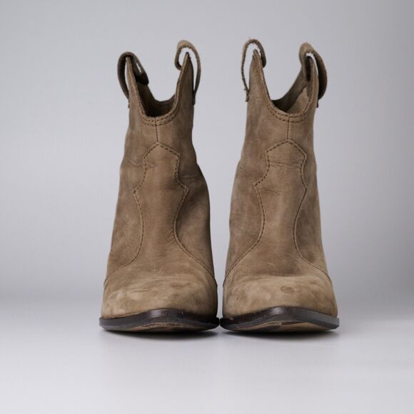 Zara Women’s Beige Suede Western Boho Chic Ankle Boots Sz 38 Almond Toe Pull On - Picture 5 of 11